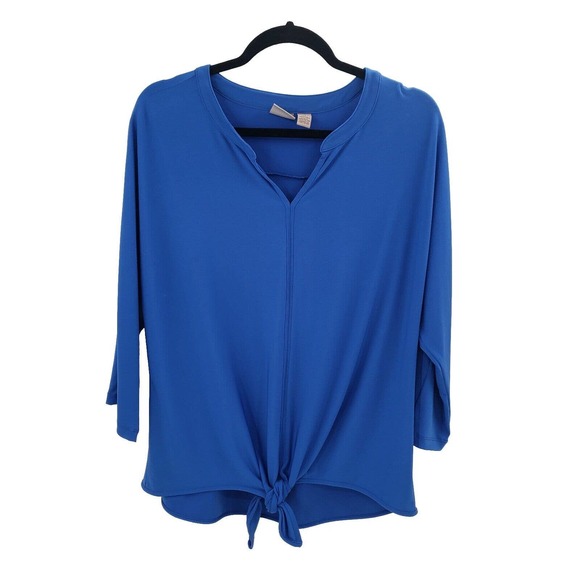 Chico's Tops - Chico's Easywear Tie Front Knit Top Womens Size XL 3 Blue 3/4 Sleeve V Neck